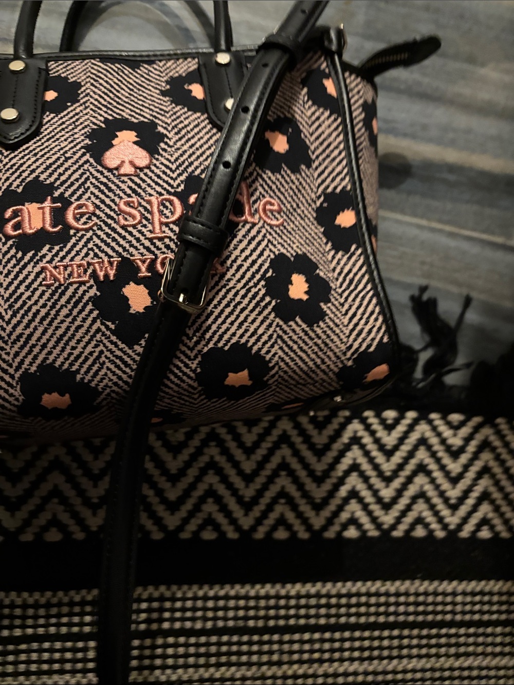 kate spade Black & Pink Floral Satchel -NWOT
